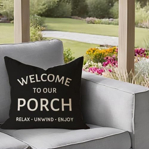HERHOME 18x18 Farmhouse Outdoor Throw Pillow Covers, Black Set of 2