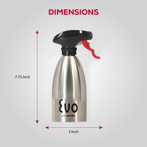 Evo Oil Sprayer - 18/8 Stainless Steel Non-Aerosol for Olive & Cooking Oils | 16-Ounce Capacity, Silver