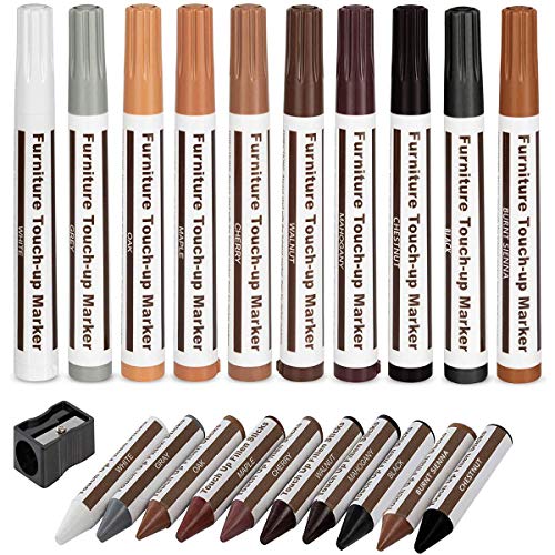 Wood Furniture Repair Kit - Touch Up Markers & Wax Sticks for Scratches & Discoloration