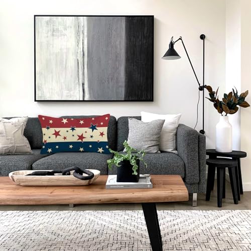 TAJWE 12x20 Inch American Flag Throw Pillow Cover - Patriotic Stars & Stripes Lumbar Cushion for Sofa & Outdoor Decor