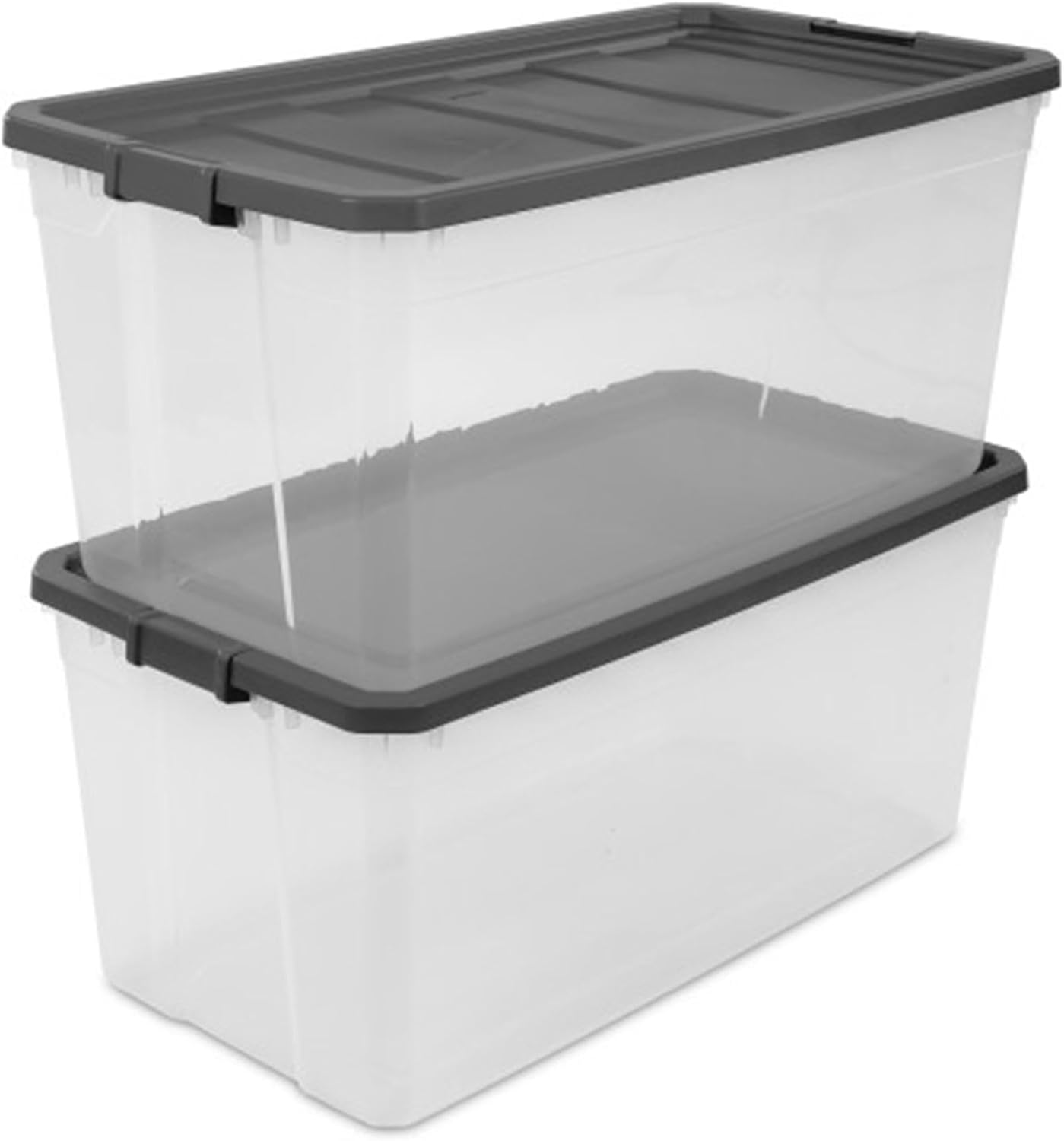 Sterilite 3-Pack Modular Stacker Boxes - Durable Clear Plastic Storage Bins with Latching Lids | 200 Quart for Closet, Bathroom & Office