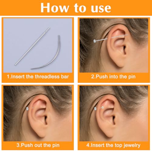 Lusofie 2Pcs Stainless Steel Flat Back Piercing Insertion Pin Taper