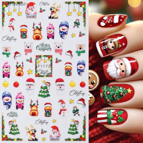 Christmas Nail Art Stickers 9 Sheets 3D Self-Adhesive Holiday Decals