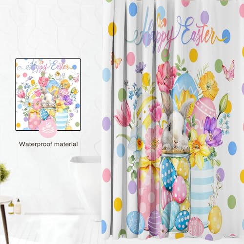 Easter Shower Curtain 72x72 Inch - Cute Bunny & Colorful Eggs