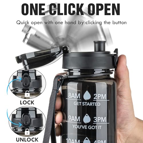 32oz Motivational Sports Water Bottle - Clear Black, BPA Free