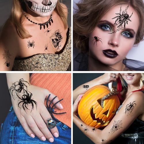 Konsait Spider Temporary Tattoos - 20 Sheets Halloween Spiderweb Face & Body Makeup