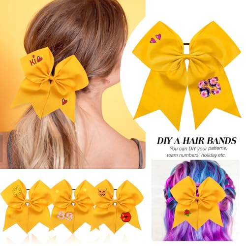 TUUXI 8 Inch Large Gold Cheerleading Bows with Elastic Hair Ties 2 Pack