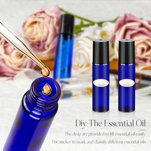 10ml Cobalt Blue Glass Roller Bottles for Essential Oils, 12 Pack