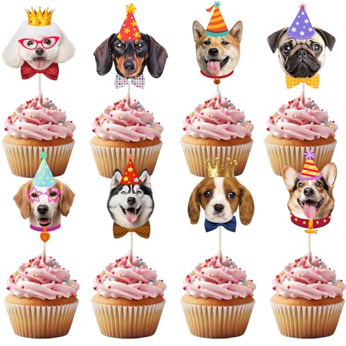 24 PCS Dog Cupcake Toppers - Cute Puppy Birthday Cake Decorations