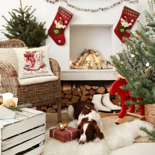 Pink Western Christmas Pillow Covers 18x18 - Cozy Cowgirl Decor