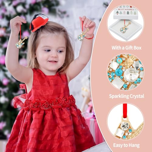 D4DREAM Blue Metal Guitar Christmas Tree Ornament with Crystals