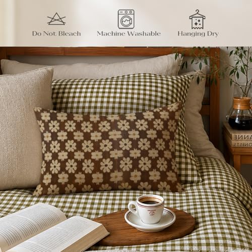 Vintage Floral Throw Pillow Cover 12x20 - Soft Flannel Cushion