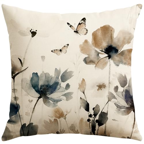 Floral Throw Pillow Cover 18x18 Inch - Spring Poppy Design