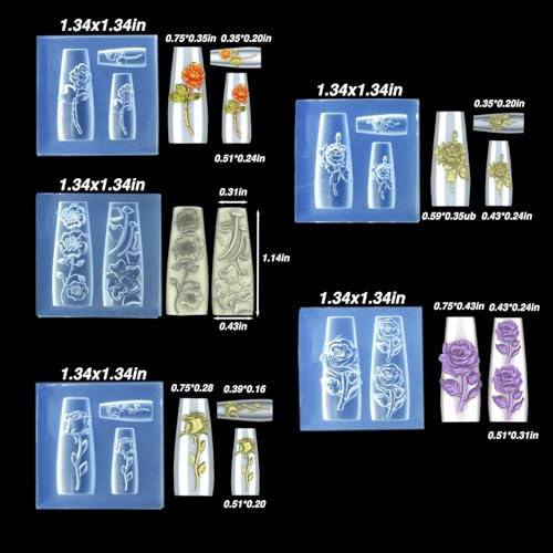 CoolDIY 3D Nail Art Silicone Embossing Mold Rose Flowers Resin Crafting