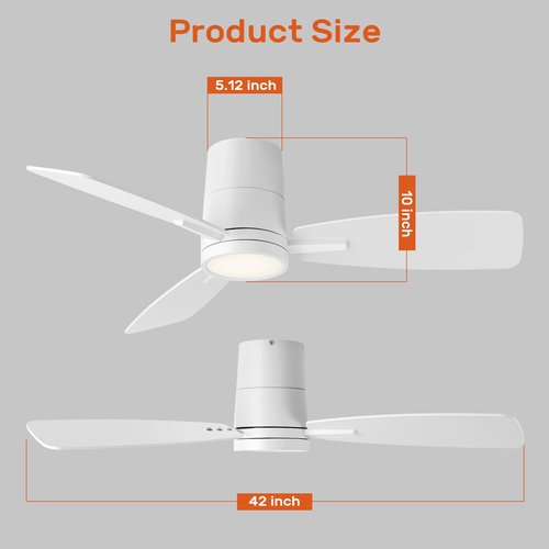 TALOYA Ceiling Fan with Lights and Remote Control 42 inch Multifunctional Quiet Fan with Three Color Temperature and High Brightness Light and Reversible Blades