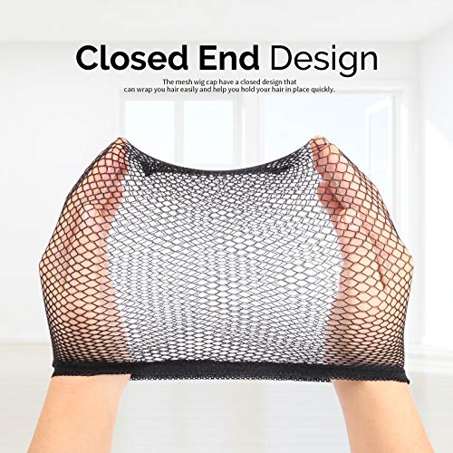 Fandamei 6PCS Black Mesh Wig Cap Set - Stretchy Closed End Hair Net