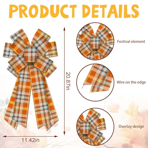 Large Fall Wreath Bow - Plaid Design - Thanksgiving Farmhouse Decor