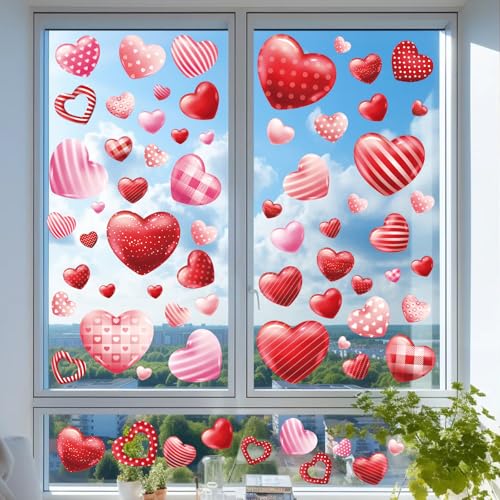 YIYA Valentine's Day Heart Window Cling Stickers - 209 Pcs