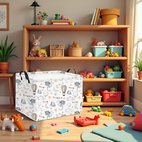 Collapsible Kids Storage Basket - Flying Dinosaur Rectangular Bin