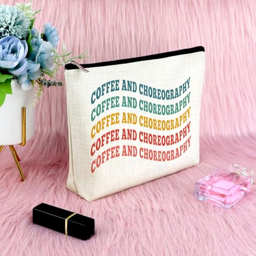 Sfodiary Coffee and Dancer Makeup Bag Linen Cosmetic Pouch