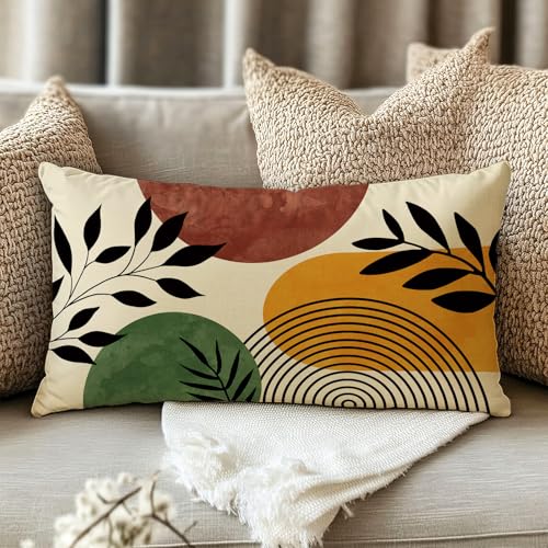 Boho Geometric Lumbar Pillow Cover 20x12 - Cotton Linen