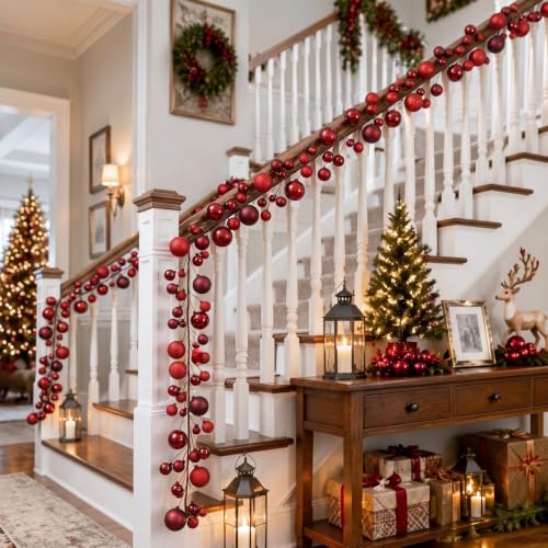 Burgundy Christmas Ball Ornament Garland 9 ft - Set of 2