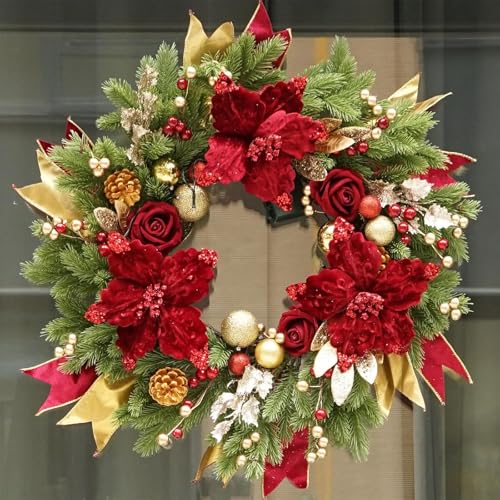 Red 24 Inch Christmas Wreath with Lights for Front Door