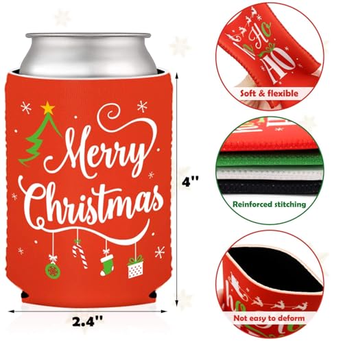 CiyvoLyeen Christmas Can Sleeves Set of 12 - Holiday Neoprene Drink Coolers with Festive Sayings