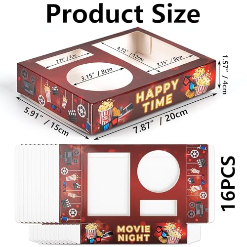 16 Pcs Retro Movie Night Snack Trays with Cup Holder - Brown