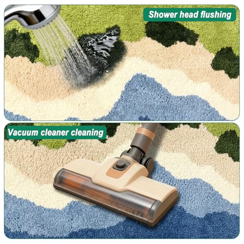 LICOZYVE Blue Beach Microfiber Bath Mat, 1'4" x 1'11" Absorbent Non-Slip Rug