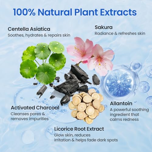 Liyawudo Hydrating Face Mask Set 9-Pack Sheet Masks with Green Tea, Sakura & Charcoal