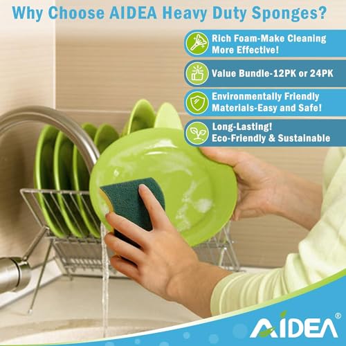 AIDEA Heavy Duty Dish Sponges - 24 Pack, Odor-Free & Reusable
