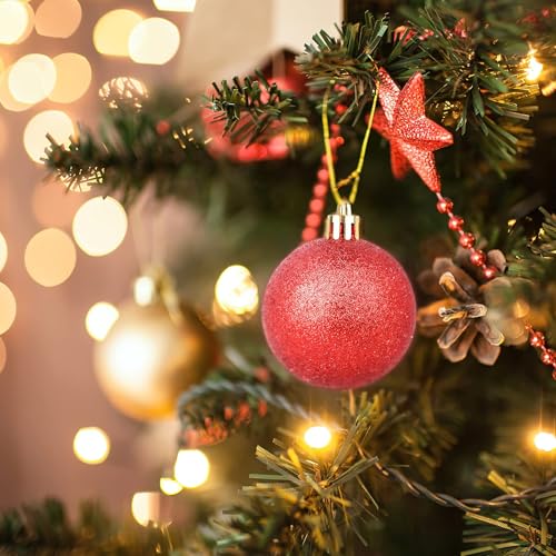12 Pack Red Christmas Tree Ornaments 2.4 Inch Shatterproof Holiday Decoration