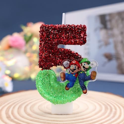 Mario Number 5 Birthday Candle Topper - Fun Party Decoration