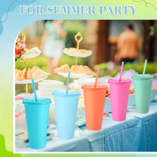 Honeydak 60 Pack Plastic Cups with Lids & Straws, Macaron Color - 24-27oz