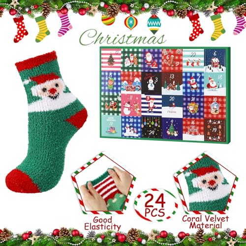 24 Pairs Christmas Fuzzy Socks Advent Calendar - Holiday Gift Set