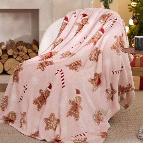 Bedsure Pink Christmas Throw Blanket - 50x60 Gingerbread Holiday Decor Gift