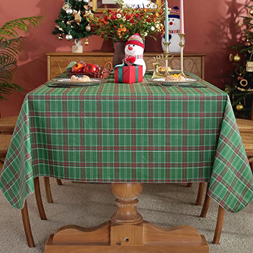Christmas Vinyl Tablecloth Rectangle Buffalo Plaid Green 70x52 Inches - Holiday Decor