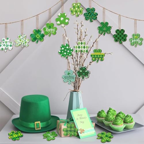 20Pcs St. Patrick's Day Wooden Shamrock Ornaments Set
