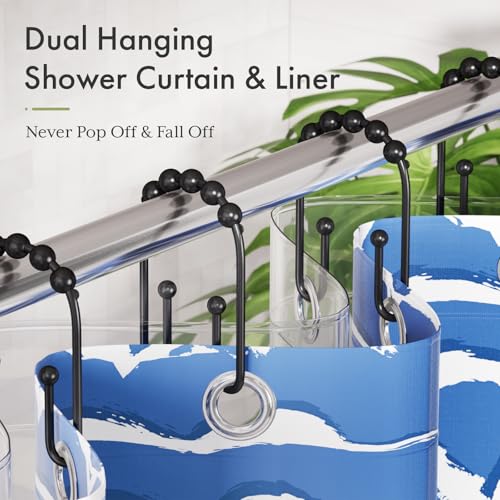 AmazerBath Double Shower Curtain Hooks - Rust Proof Matte Black Rings (12pk)