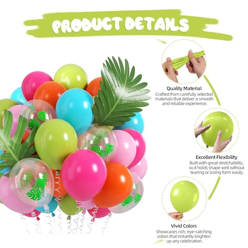 Tropical Hawaiian Balloon Set - 50 Pcs Pink, Teal & Green Luau Decorations
