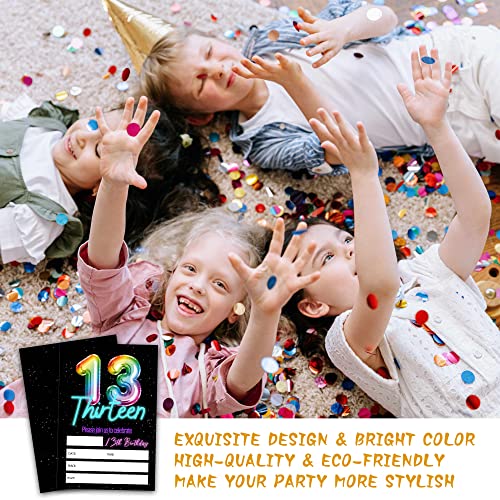 13th Birthday Invitations with Envelopes Neon Glow Party Cards 20 Pack