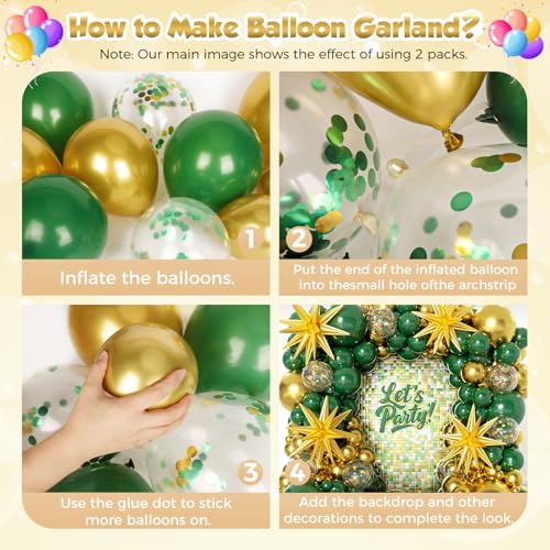 Green and Gold Balloon Arch Kit with Stars - 150 Pieces
