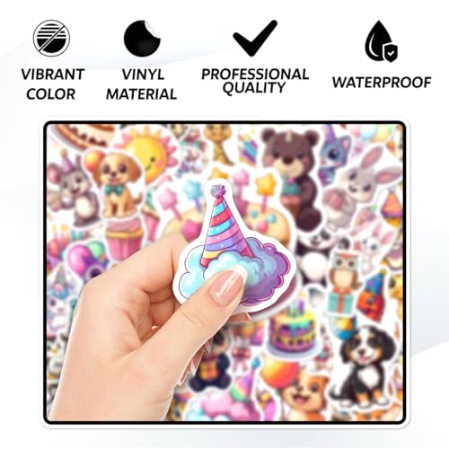 108 Unique Happy Birthday Stickers for Kids - Waterproof Vinyl Decals
