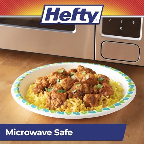 Hefty 8.6 Inch Compostable Paper Plates - Pack of 30, Patterned, Microwave Safe, Soak-Resistant, Plant-Based, Disposable Party Plates