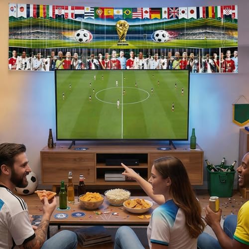 Soccer Party Banners Set - Self-Adhesive Trophy & Player Designs, 11.8" x 8.9 ft