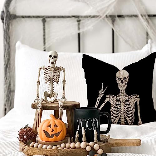 PANDICORN Pink Halloween Pillow Covers 18x18, Set of 4 Ghost Skeleton