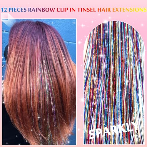 Clip-in Hair Tinsel Extensions 24 Inch Sparkly Fairy Hair 12 Pcs