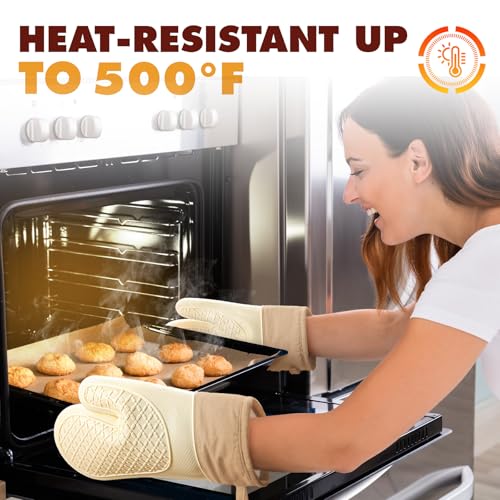 YANLIFY Silicone Oven Mitts (2 PCS) - Heat Resistant Kitchen Gloves, White