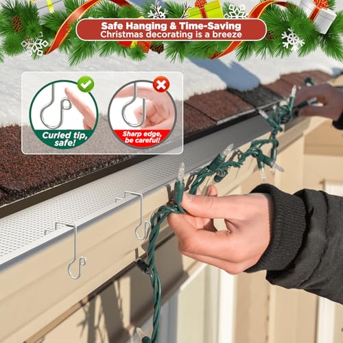 Christmas Light Hooks for Gutter Guards - Heavy-Duty Stainless Steel, 100 Pack - Mesh & Perforated Gutter Compatible